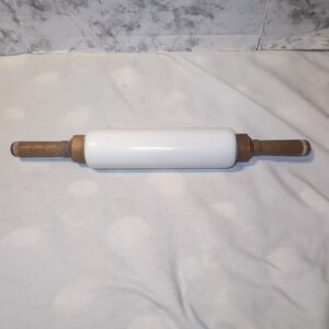 Antique Milk Glass Rolling Pin/ Maple Handles Imperial 1921 Ohio USA Kitchen